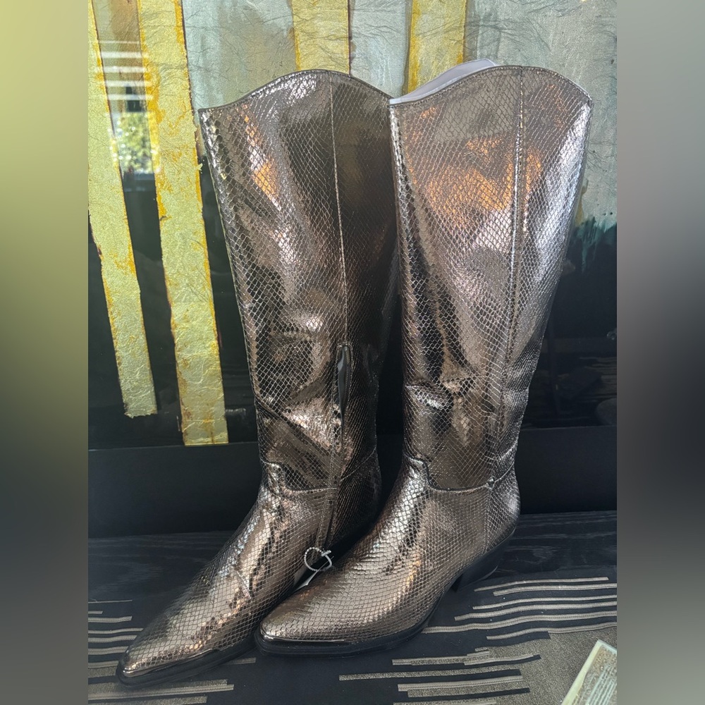 Franco Sarto Shiny Snakeskin Heeled Boots